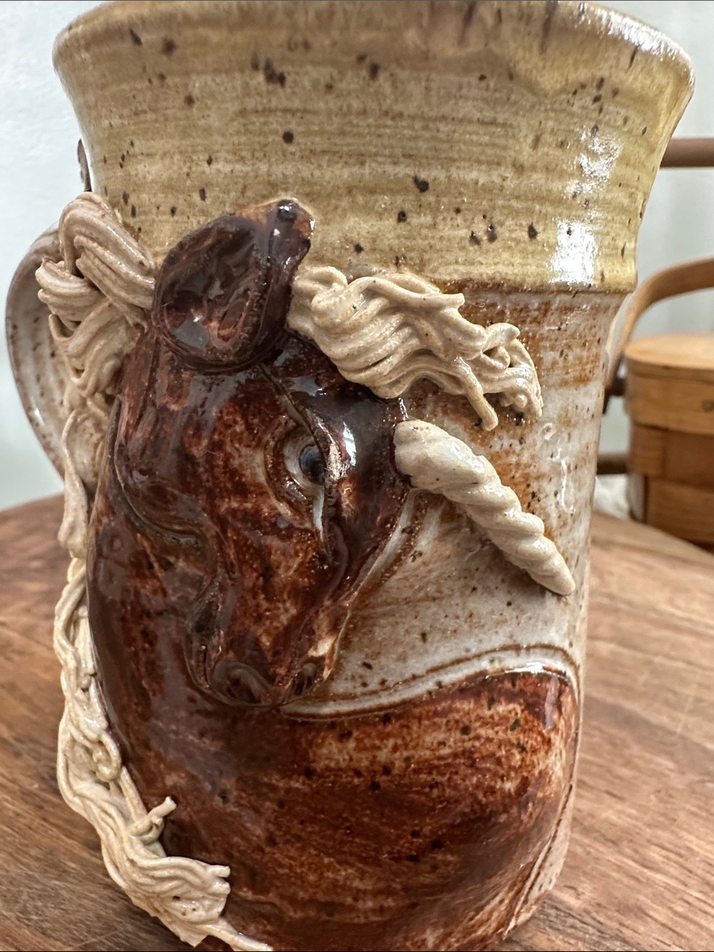 Vintage John Coiner Art Pottery Handmade Figural Unicorn Horse Mug Vessel - Picture 7 of 17